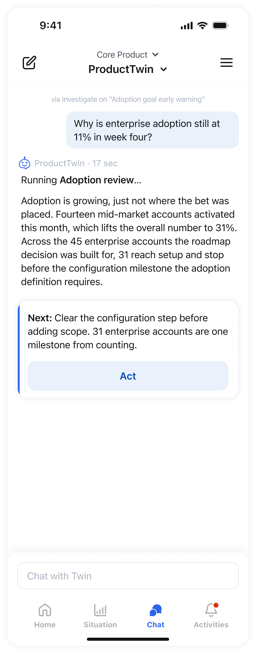 ProductTwin proposing a plan and asking for approval